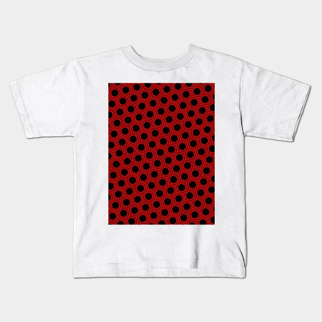 Pattern hexagonal red on black background Kids T-Shirt by la chataigne qui vole ⭐⭐⭐⭐⭐